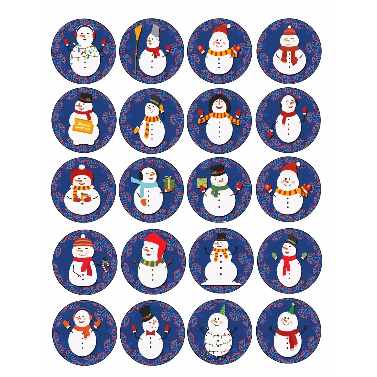Snowman Christmas edible icing 20 precut cookie and cupcake topper designs.