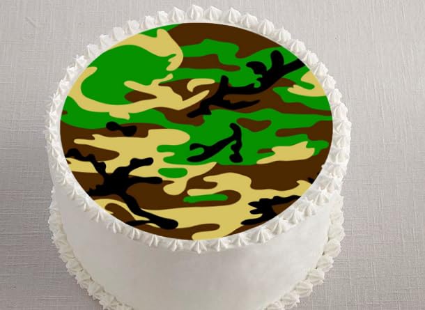 Cake with a camouflage pattern on a white background