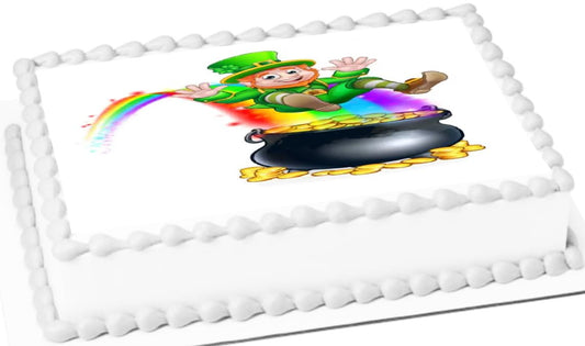 St Patricks Day Leprechaun Pot of Gold Edible Image Sheet Cake Topper Easy to Apply