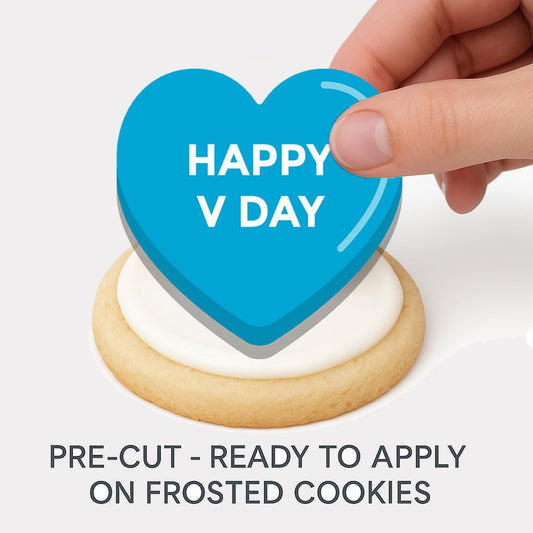 Custom Edible Cake Topper – Valentine Sweet Talk Candy Hearts Design – Icing Sheet Cookie & Cupcake Images –20 Pre-cut 2” Round– RA Pape