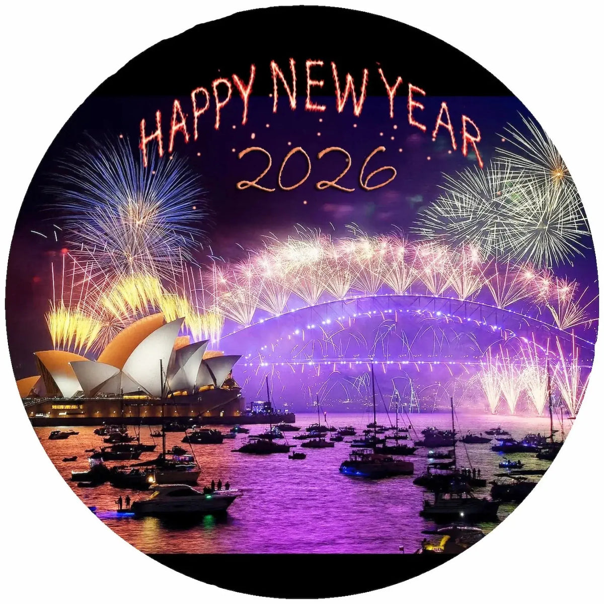 New Year's Edible Icing Cake Topper – Sydney Opera House 8" Round round topper design.