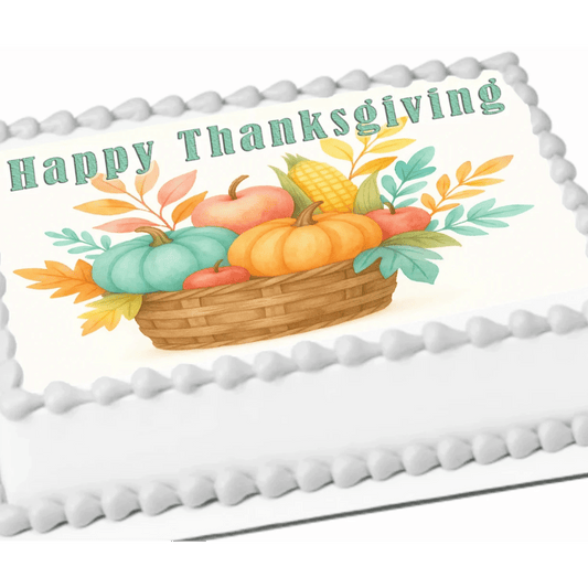 Thanksgiving Edible Image Cake Topper - Bountiful Basket Design – 1/4 Icing Sheet – RA Pape