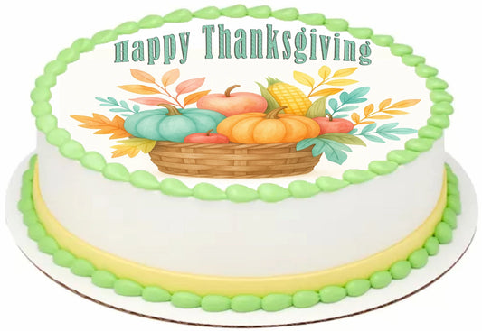 Thanksgiving Bountiful Basket Edible Image Cake Topper Easy to Apply
