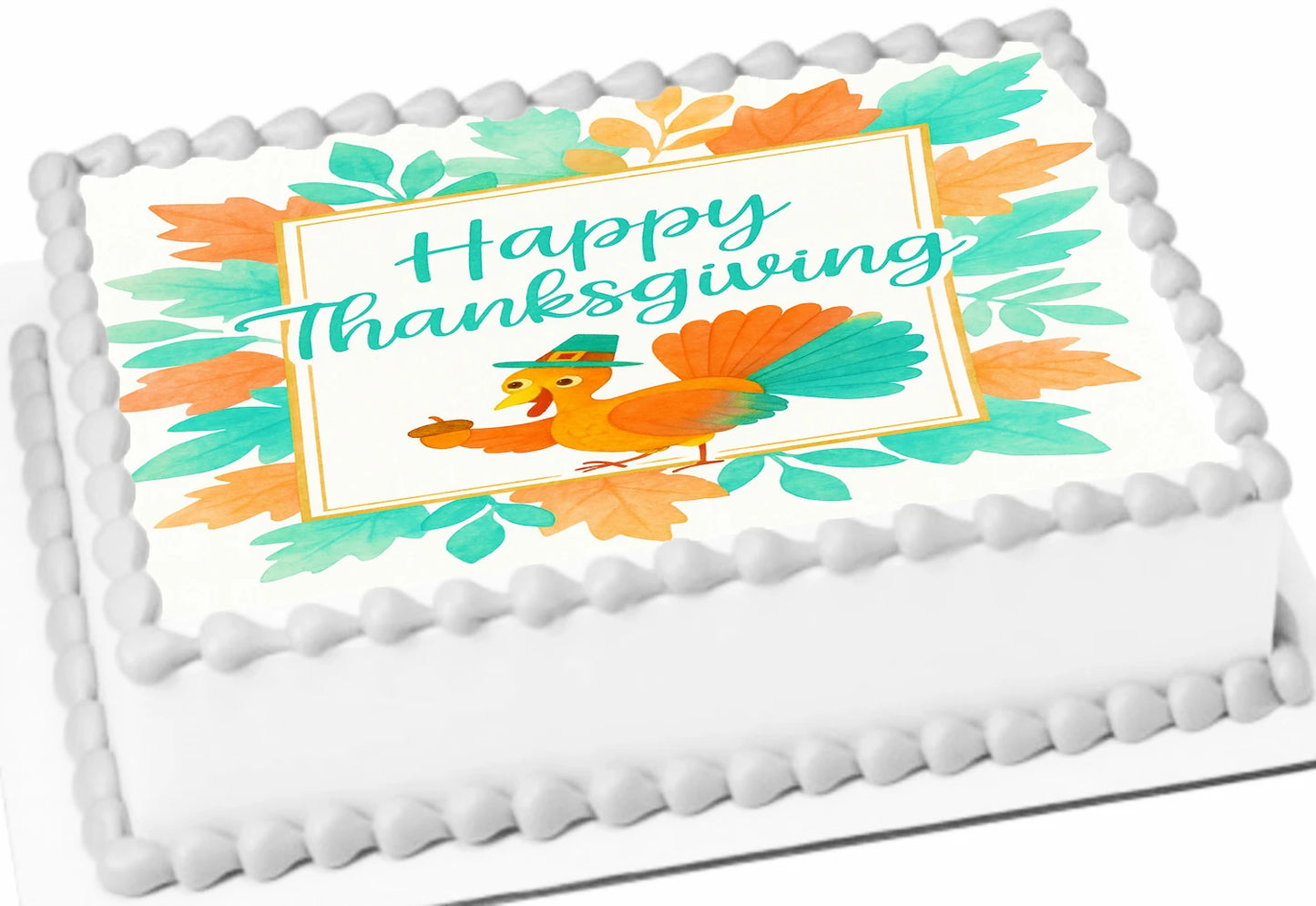 Happy Thanksgiving cake topper with colorful design on a edible image sheet