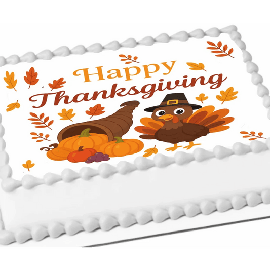 Thanksgiving Edible Image Cake Topper - Cornucopia Cutie Design – 1/4 Icing Sheet – RA Pape