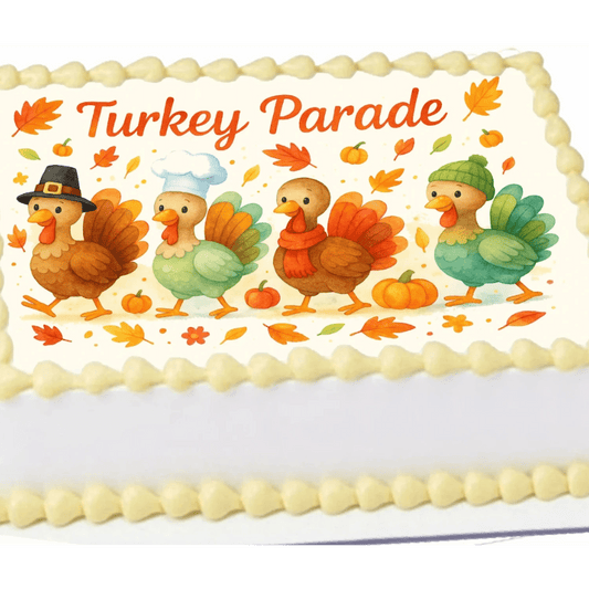 Thanksgiving Edible Image Cake Topper - Turkey Parade Design – 1/4 Icing Sheet – RA Pape