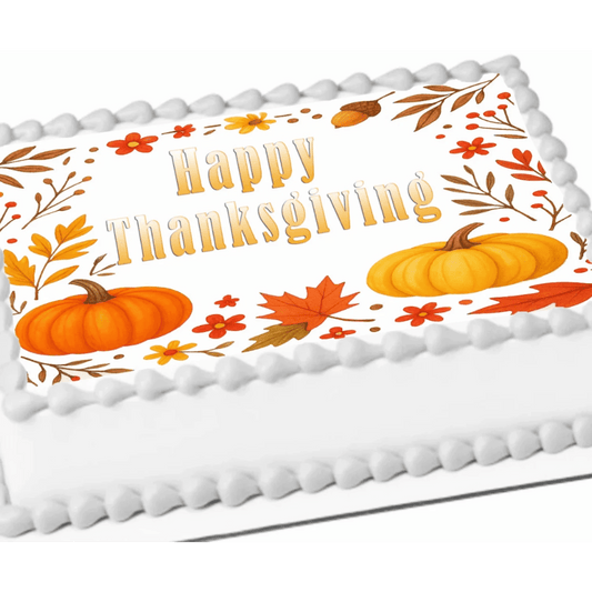 Thanksgiving Edible Image Cake Topper – Fall in Bloom Design – 1/4 Icing Sheet – RA Pape
