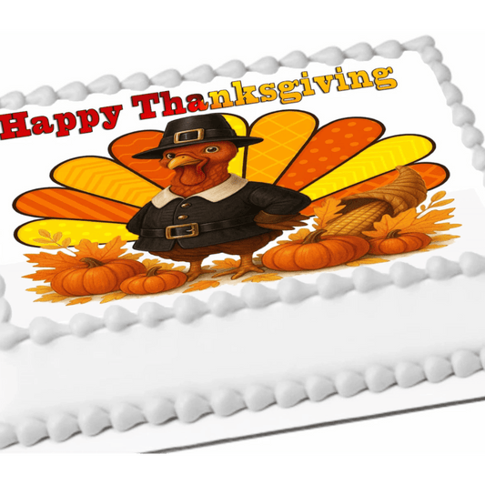 Thanksgiving Edible Image Cake Topper – Gobble & Gather Design – 1/4 Icing Sheet – RA Pape