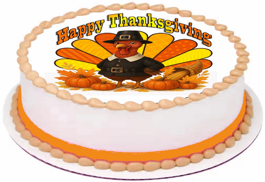 Thanksgiving Gobble & Gather Edible Image Cake Topper Easy to Use