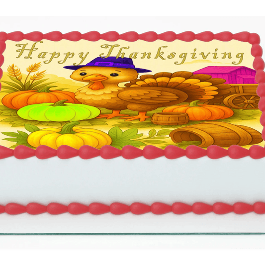 Thanksgiving Edible Image Cake Topper - Harvest Barnyard Bash Design – 1/4 Icing Sheet – RA Pape