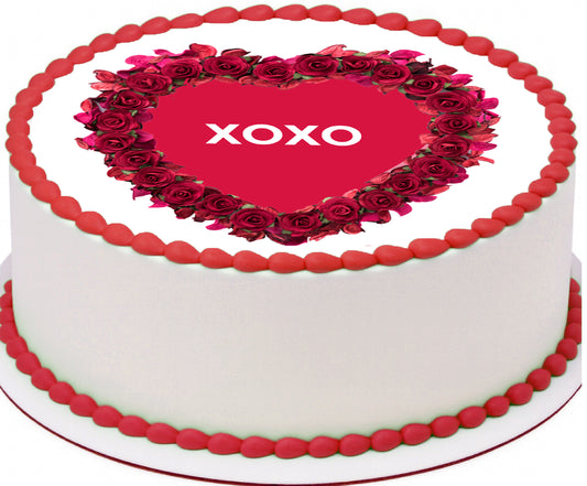 Timeless Rose Heart Edible Image Cake Topper – with xoxo on red heart