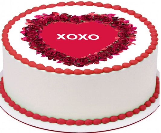 Custom Edible Cake Topper – Valentine Timeless Rose Heart Design – Pre-cut 8" Round Icing Sheet – RA Pape