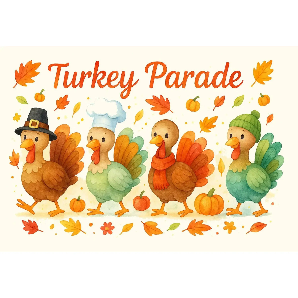Turkey Parade Thanksgiving edible icing cake topper sheet cake topper design.