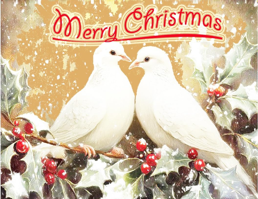 Turtle Doves Christmas Edible Image Sheet Cake Topper - Ready to Apply