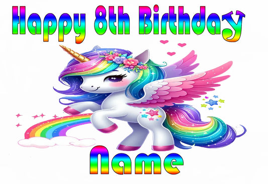Colorful unicorn with rainbow mane and tail Personalized by Edible Iciing Images