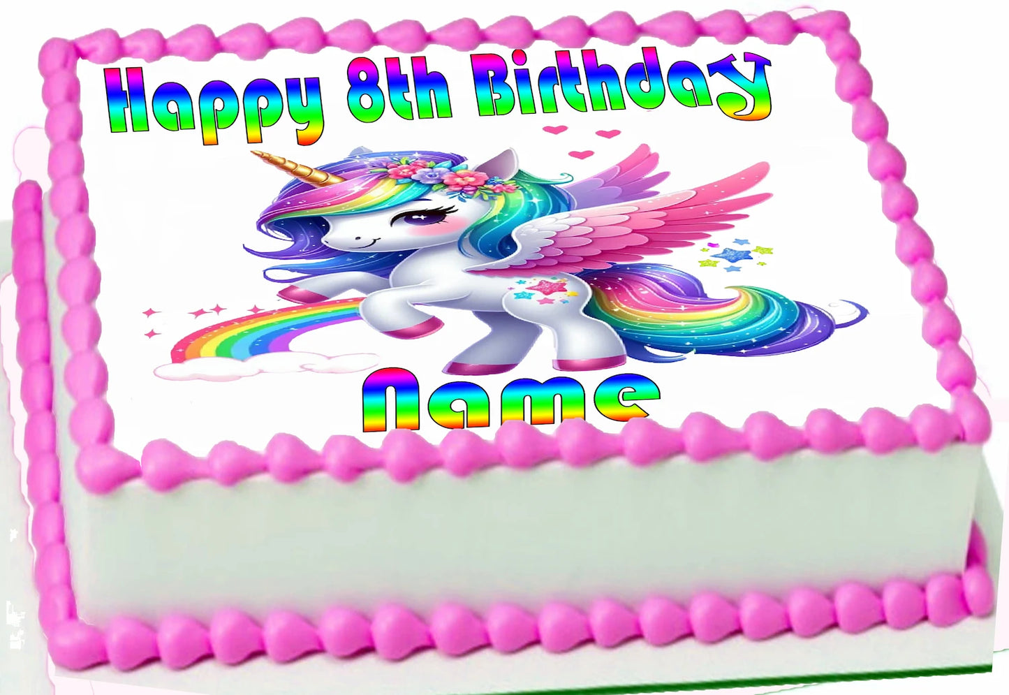 Edible Icing Image Birthday cake Topper with Happy Birthday Unicorn-themed decoration Personalized.