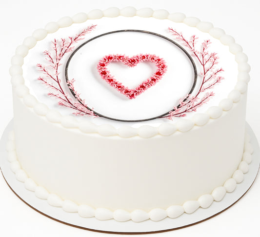 Valentine Pink Whisper Heart Edible Image Cake Topper White cake with red heart