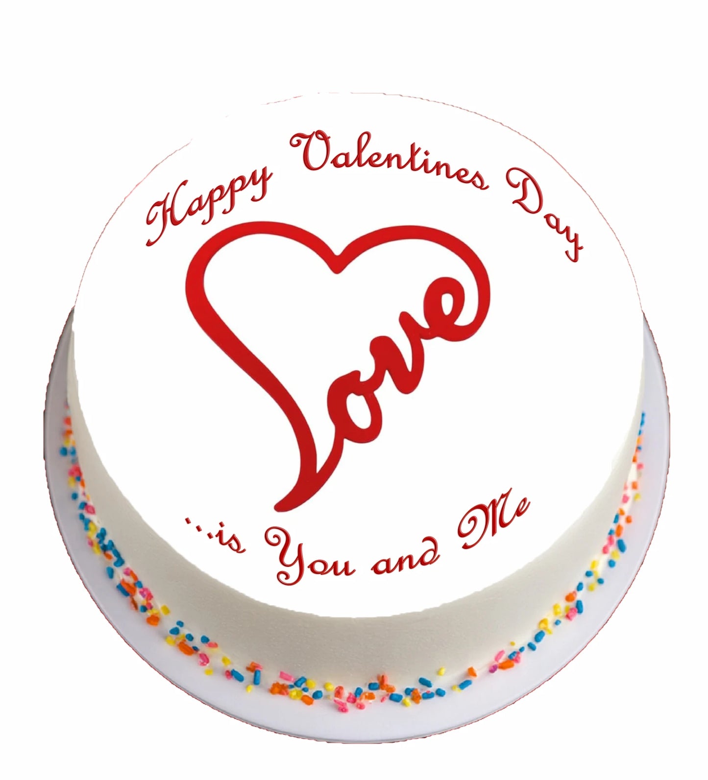 Valentine's Day edible icing image with with red heart and text saying Love