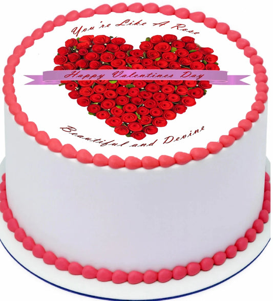 Custom Edible Cake Topper – Valentines Roses Design – Pre-cut 8" Round Icing Sheet – RA Pape