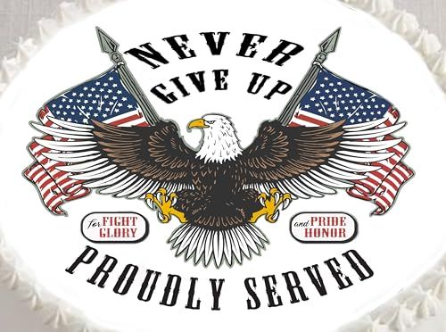 Veterans Proudly Served Eagle Flag Edible Image Cake Topper