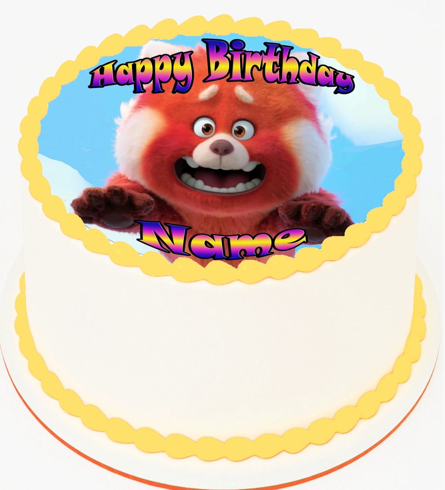 Birthday cake with Red Panda Edible Icing Images design and customizable text