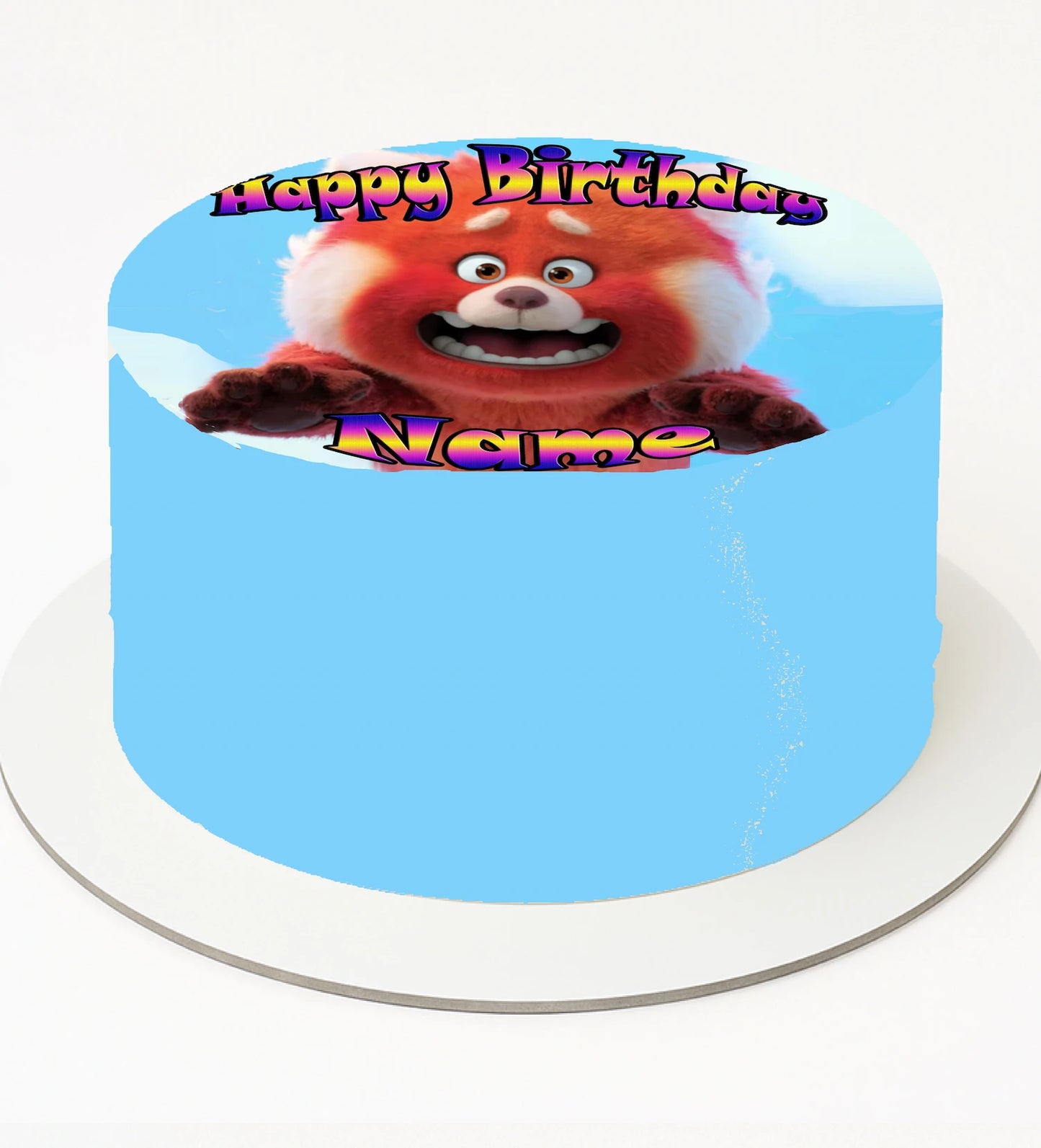 Birthday cake withedible icing images turning Red cartoon character and 'Happy Birthday' text