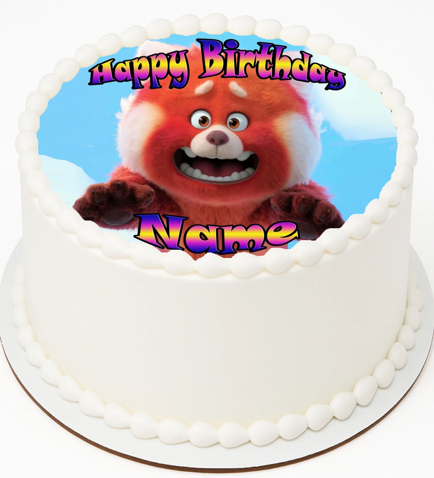 Birthday cake with Red Panda Edible Icing Images design and customizable text