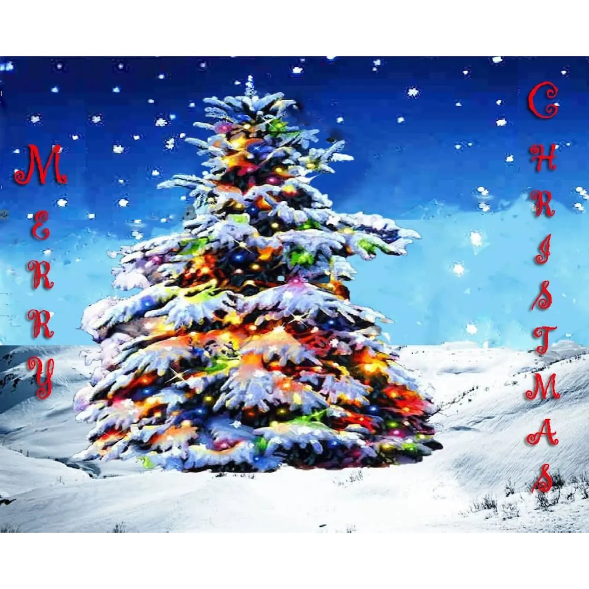 Snow-Covered Trees Christmas edible icing sheet cake topper design.