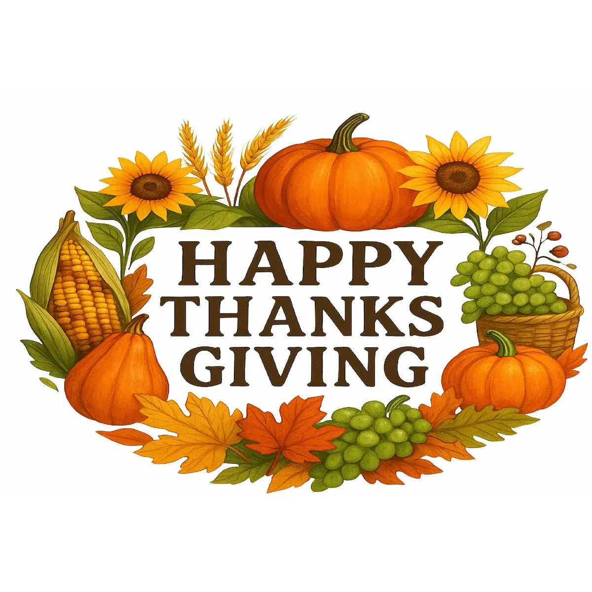 Wreath of Thanks Thanksgiving edible icing cake topper sheet cake topper design.