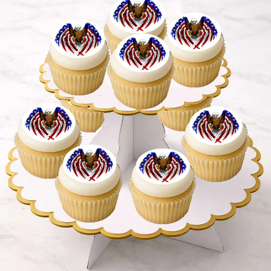 American Eagle Flag Edible Cookie & Cupcake Toppers – 20 Precut on cupcakes.