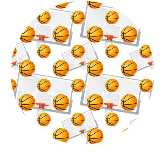 Basketball Game Edible Icing Cake Topper, round design with basketballs.