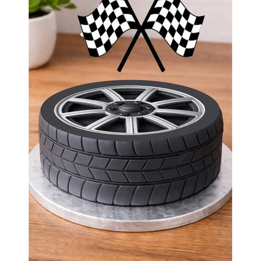 Racing Tire & Checkered Flag Racing Tire design selection edible icing cake topper design | RA Pape