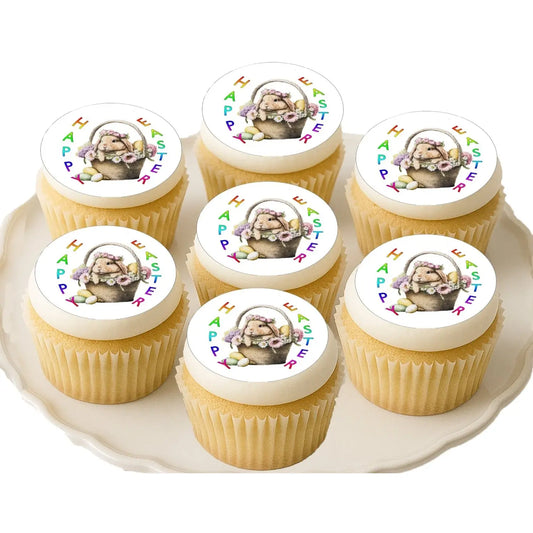 Easter Bunny Basket Edible Cookie & Cupcake Toppers – 20 Precut on decorated cupcakes.