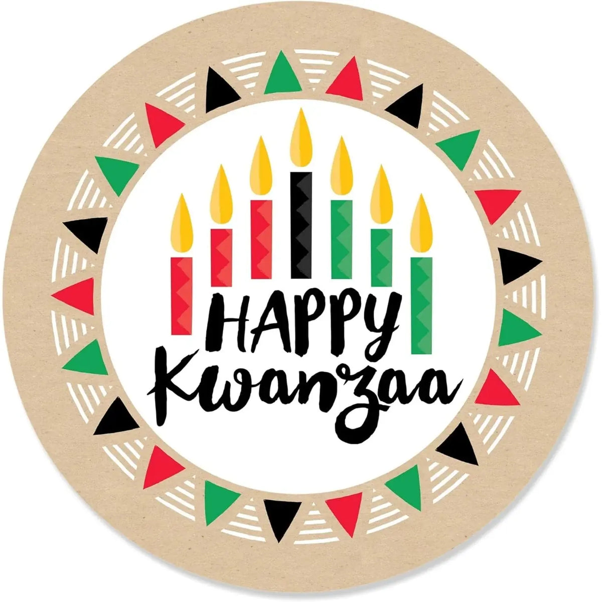 Kwanzaa Celebration Edible Icing Cake Topper – 8-Inch Round round topper design with seven candles.