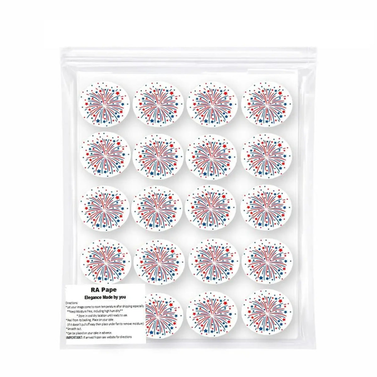 July 4th Fireworks Edible Cookie & Cupcake Toppers – 20 Precut packaged precut topper designs.
