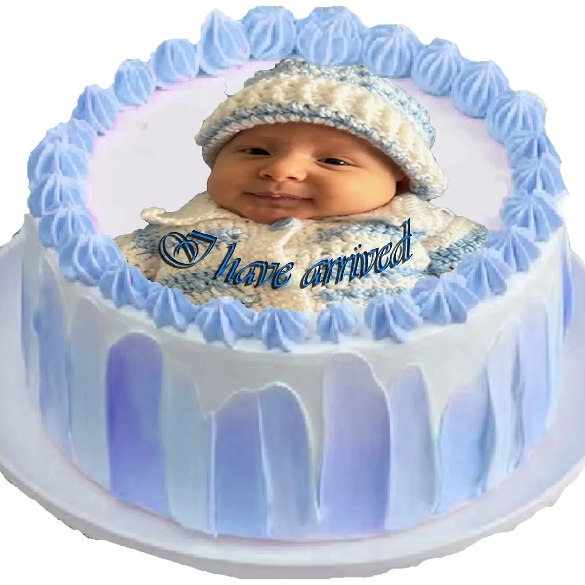 Large precut round edible icing image ready to apply to a cake