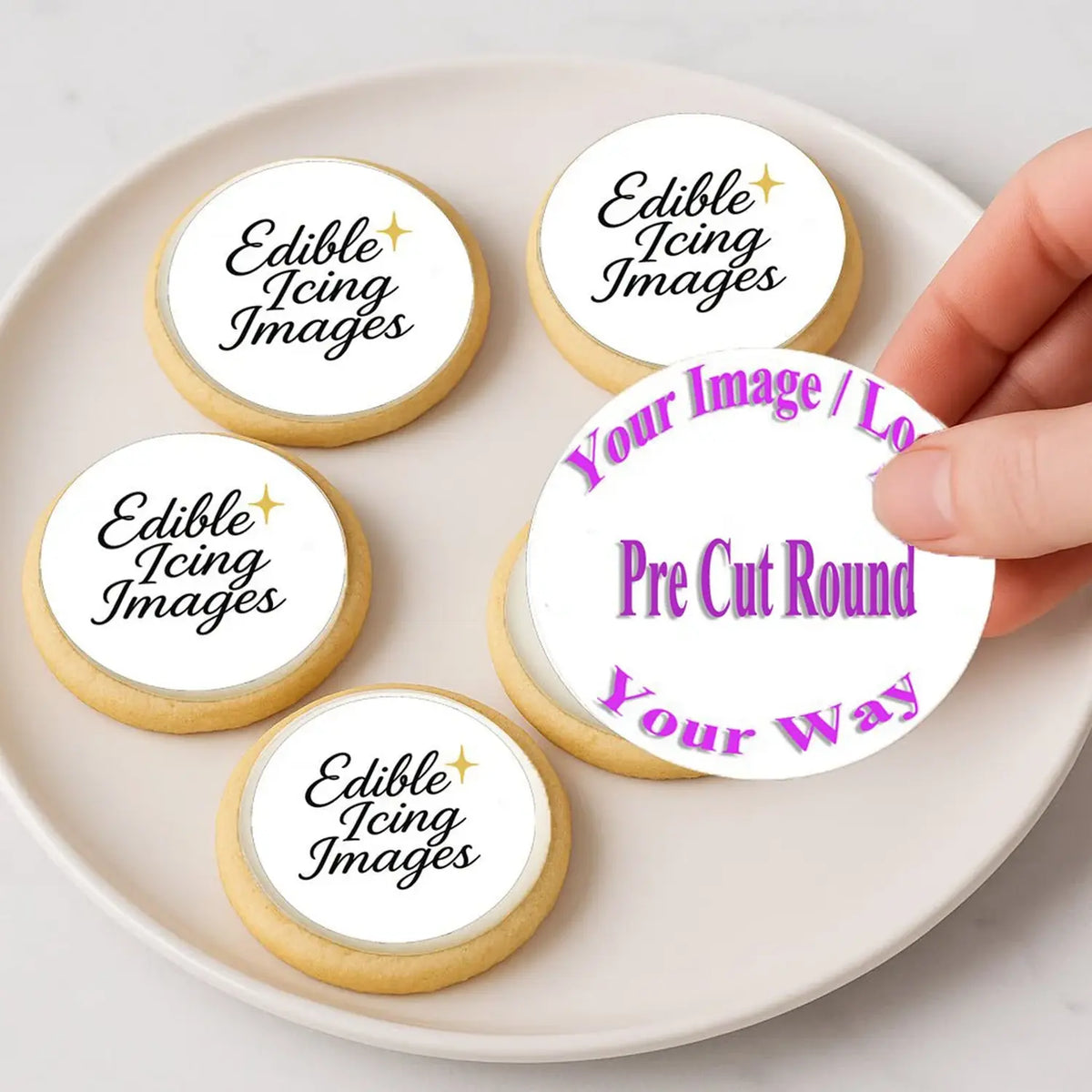 Sugar cookies decorated with custom photo edible icing toppers