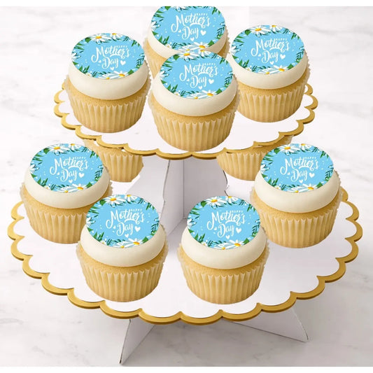 Mother's Day Daisies Edible Cookie & Cupcake Toppers – 20 Precut on cupcakes.