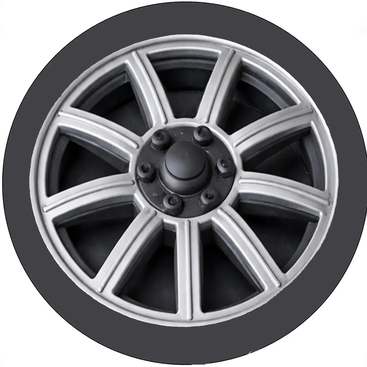 Racing Tire & Checkered Flag Hub Cap edible icing cake topper design alternate view 2 | RA Pape