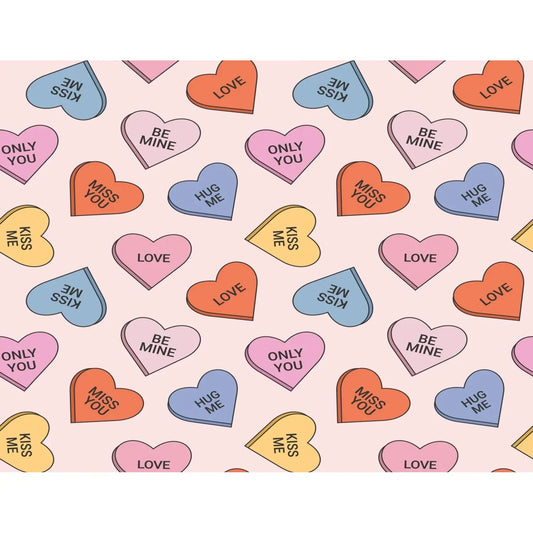 Sweet Talk Candy Hearts Valentine's Day Edible Icing Sheet Cake Topper, sheet design with colorful candy hearts.