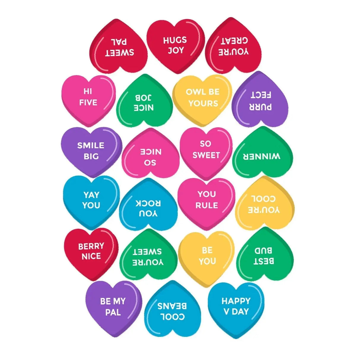 Sweet Talk Candy Hearts Valentine's Day Edible Cookie & Cupcake Toppers – 20 Precut, sheet of colorful candy heart designs.