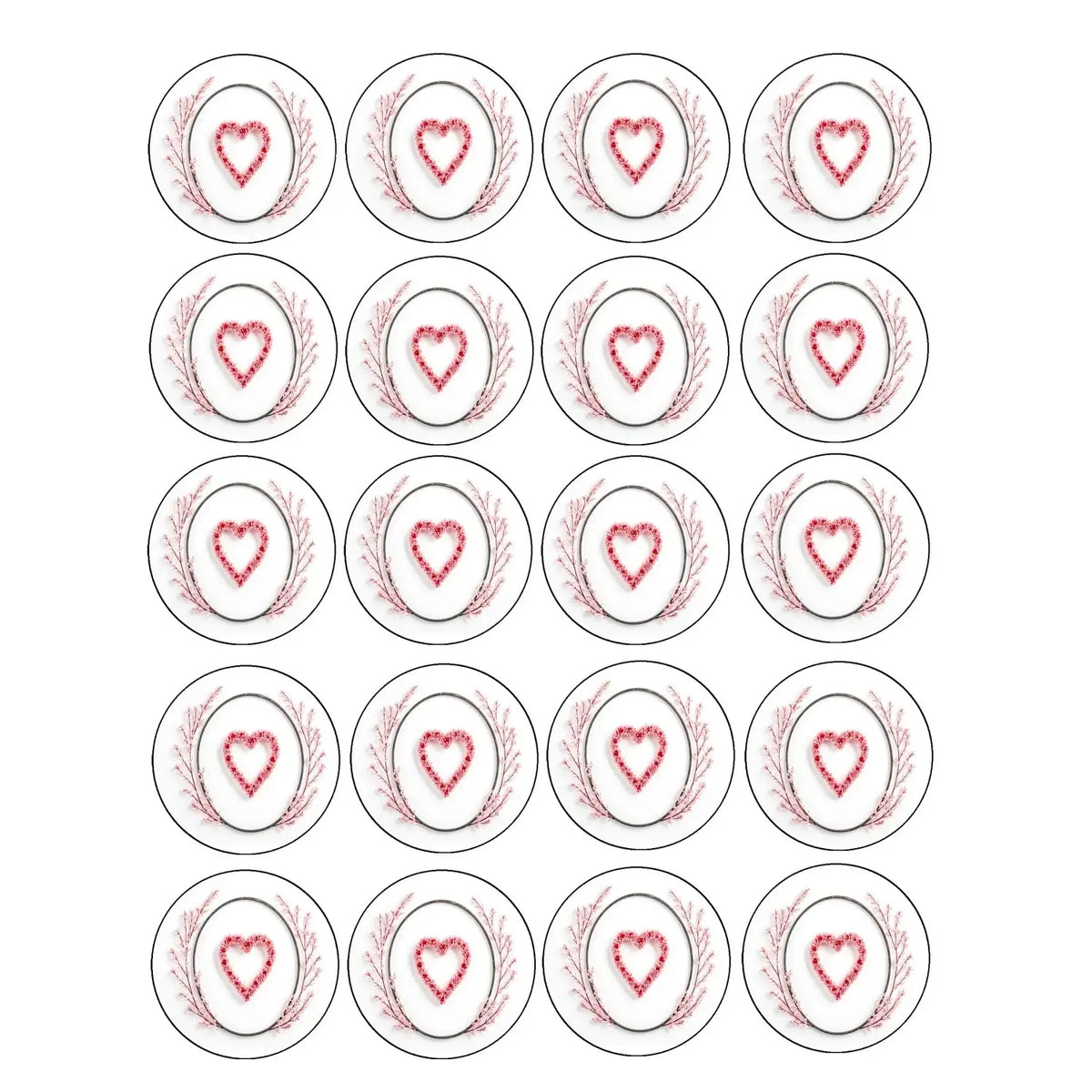 Pink Whisper Heart Valentine's Day Edible Cookie & Cupcake Toppers – 20 Precut, sheet of 20 pink heart designs.