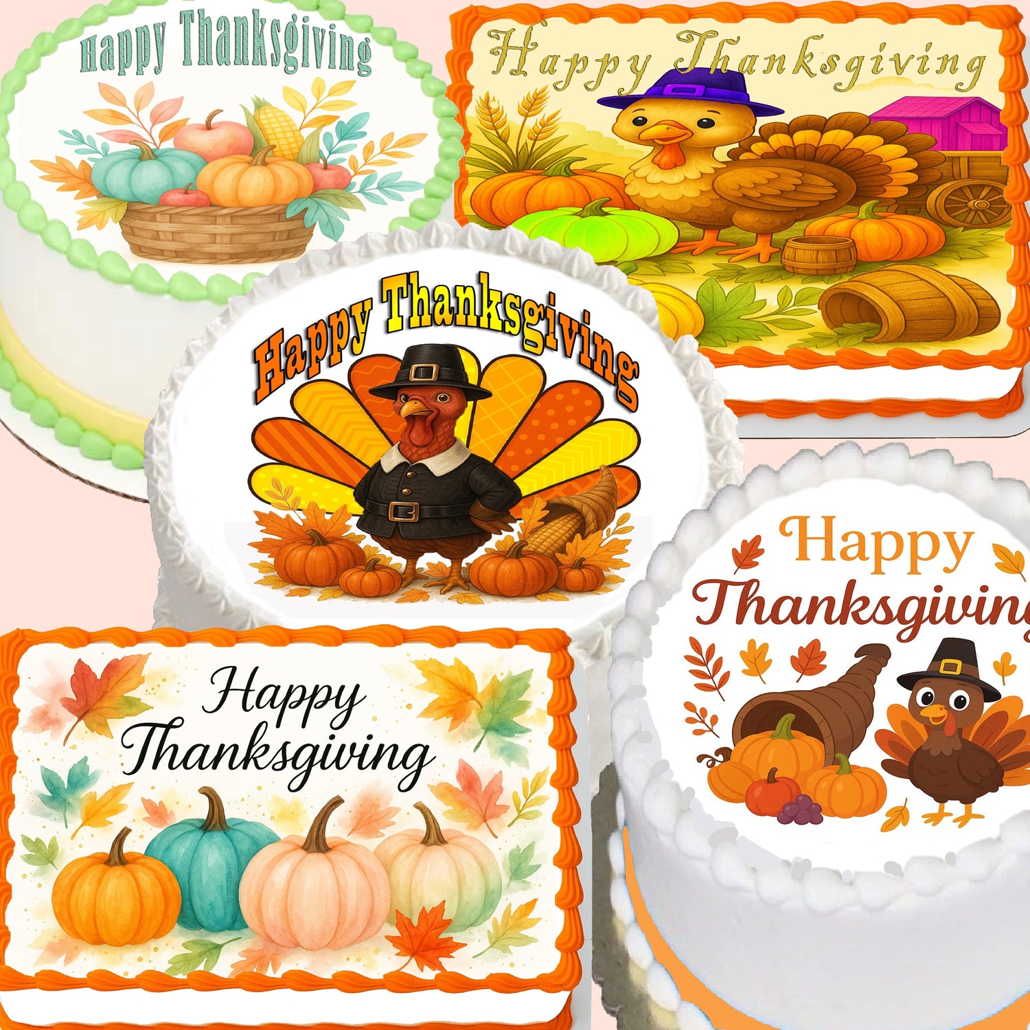 Thanksgiving Edible Image Cake Topper Designs