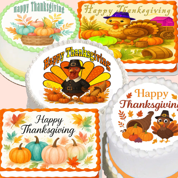 Thanksgiving Edible Image Cake Topper - Easy to Use