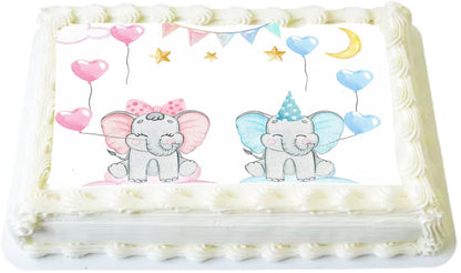 Elephant  Baby Shower - Announcement - Gender Reveal - Edible Image Cake Topper