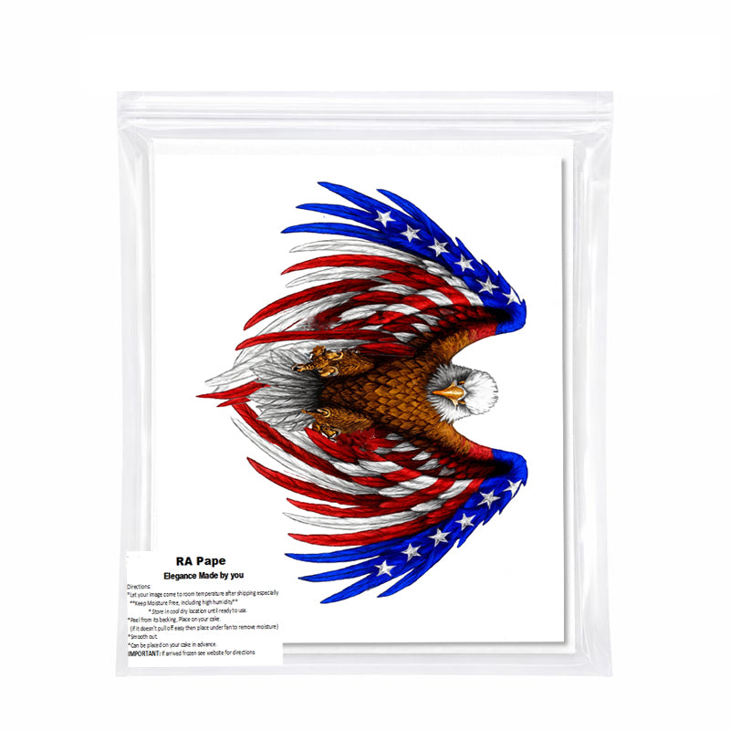 Custom Edible Cake Topper – American Eagle Design – 1/4 Sheet Cake (9x13) – Precut Frosting Sheet – RA Pape