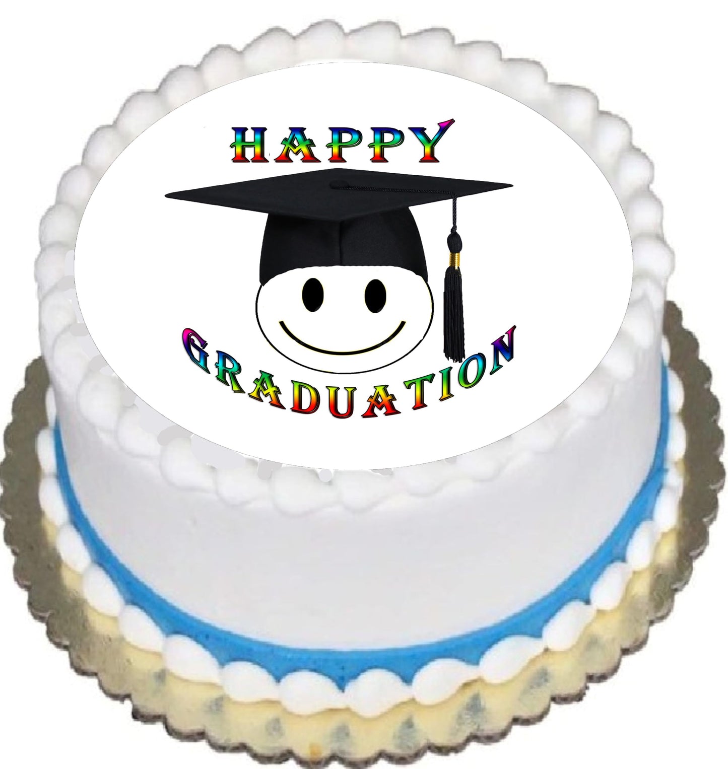Happy Face grad Graduation Edible Image Sheet Cake Topper - Precut Easy To Use