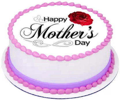 Mothers Day Red Rose Edible Image Sheet Cake Topper - Precut Easy To Use