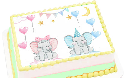 Elephant  Baby Shower - Announcement - Gender Reveal - Edible Image Cake Topper