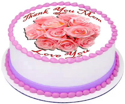 Mothers Day Peach Roses Edible Image Sheet Cake Topper - Precut Easy To Use